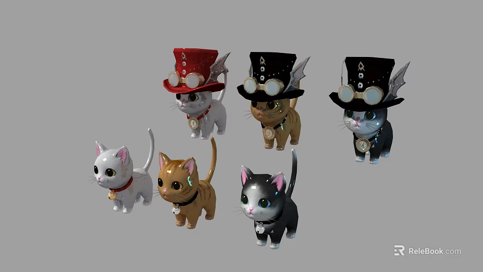 Colorful Cartoon Reptiles Wearing Hats And Goggles On Grey Background 3d model