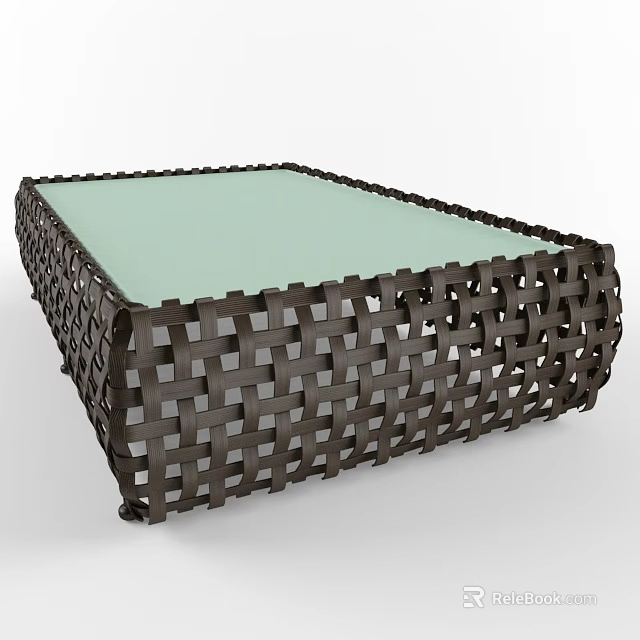 Stylish Coffee Table With Brown Woven Frame And Light Green Top 3d model 