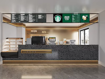 Modern Coffee Shop Interior With Bar Counter Coffee Machine And Menu Boards 3d model
