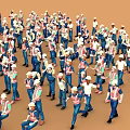 Game and Movie Characters in Work Uniforms with Safety Helmets in Crowd of Various Poses
