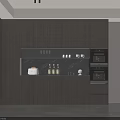 Modern Dark Wooden Sideboard with Open Shelves Glassware Cups and Appliances