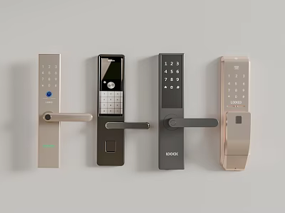 Various Smart Door Handle Designs With Digital Keypad Screen and Modern Features 3d model