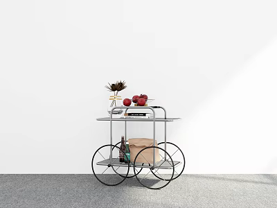 Modern Two Tier Rolling Cart With Fruits Vase Decorative Items And Wheels 3d model