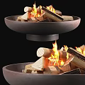 Modern Interior Bowl Shaped Fireplace With Burning Wood And Flames Design