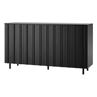 Modern Black Wooden Sideboard Design With Vertical Slat Doors And Tapered Legs 3d model