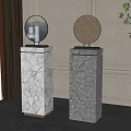Elegant Decorative Ornament Set With Circular Designs On Marble Pedestals For Interior