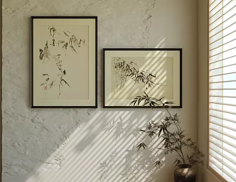 New Chinese ink painting Chinese painting bamboo decorative painting boneless painting 3d model