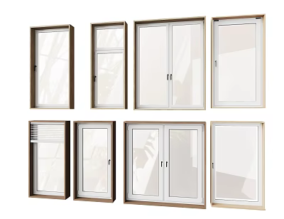 Various Casement Window Designs With Wooden Frames And Glass Panels For Home 3d model