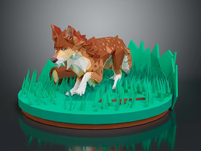 Polygonal Style Game Movie Character Dog Standing on Green Grass with Circular Base 3d model