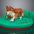 Polygonal Style Game Movie Character Dog Standing on Green Grass with Circular Base