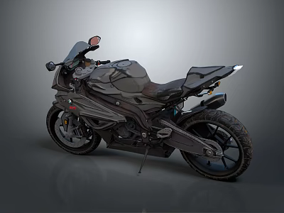 Modern Dark Colored Motorcycle With Sleek Sporty Body And Black Tires 3d model