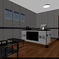 Control Room with White Walls Red Clock White Console Computer Wooden Flooring and Circular Lights