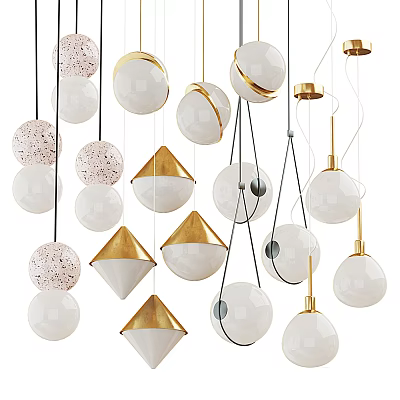 Elegant Modern Pendant Lights Design With Spherical Conical Textured Shapes And White Gold Accents 3d model