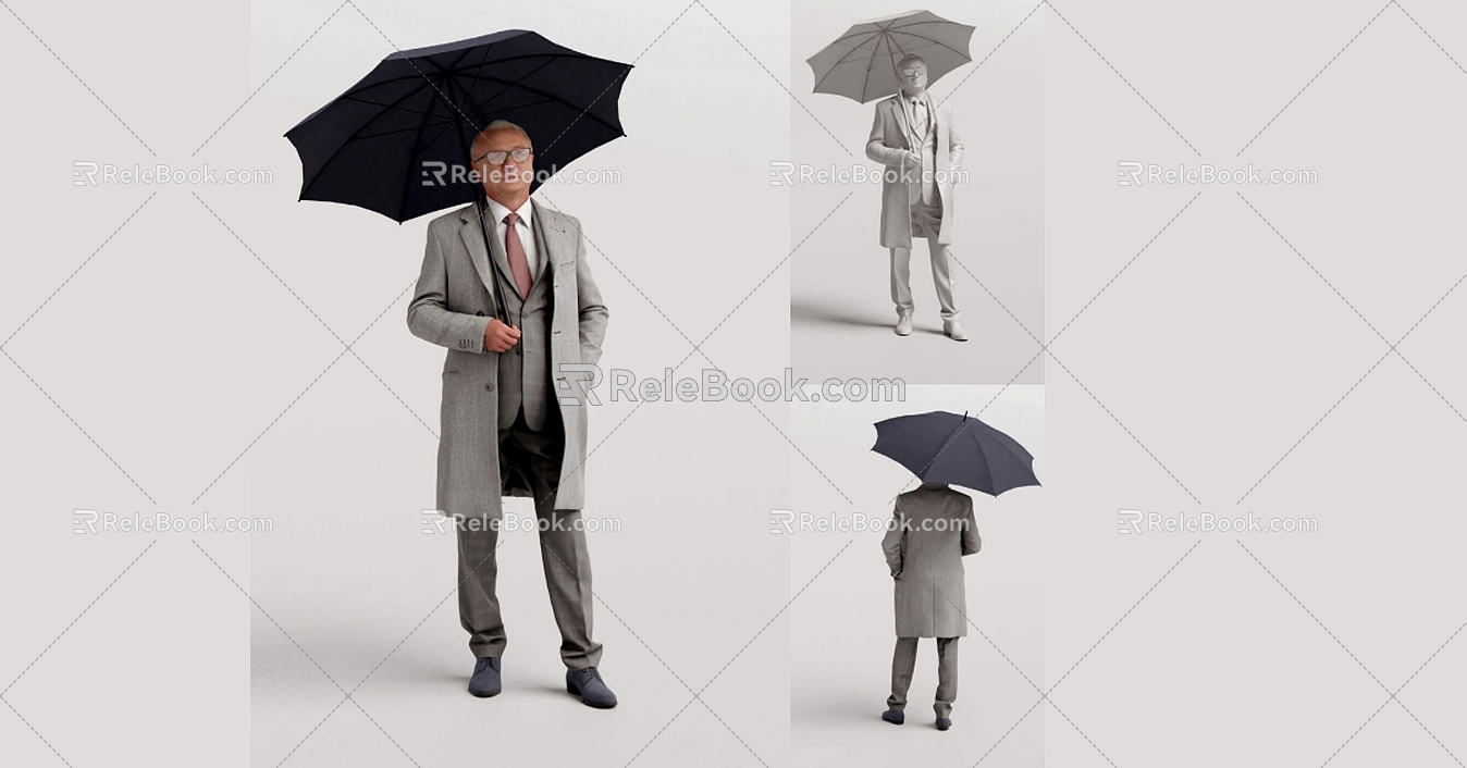 People with umbrellas in winter dress appropriately 3d model