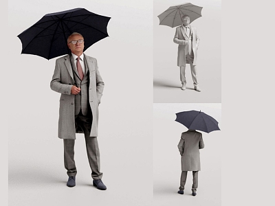 People with umbrellas in winter dress appropriately 3d model