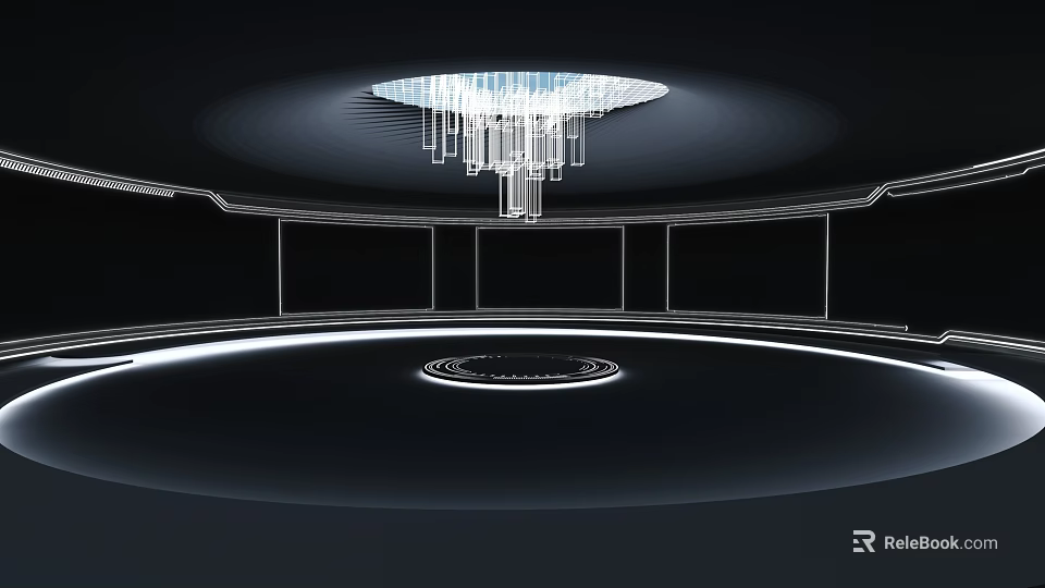 Modern Minimalist Interior Design With Circular Ceiling Chandelier And Illuminated Lines 3d model 