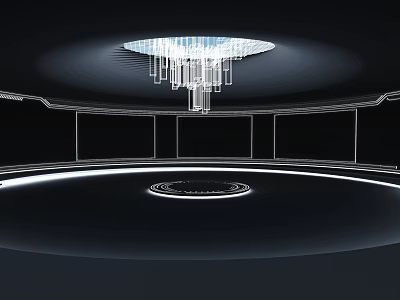 Modern Minimalist Interior Design With Circular Ceiling Chandelier And Illuminated Lines 3d model