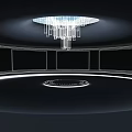 Modern Minimalist Interior Design With Circular Ceiling Chandelier And Illuminated Lines