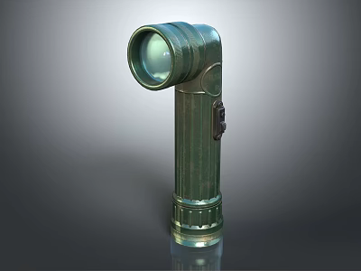Vintage Green Metal Flashlight With Textured Body And Round Head 3d model