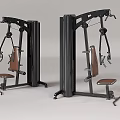 Dual Station Fitness Equipment With Black Metal Frame Brown Leather Seats And Adjustable Arm Mechanisms