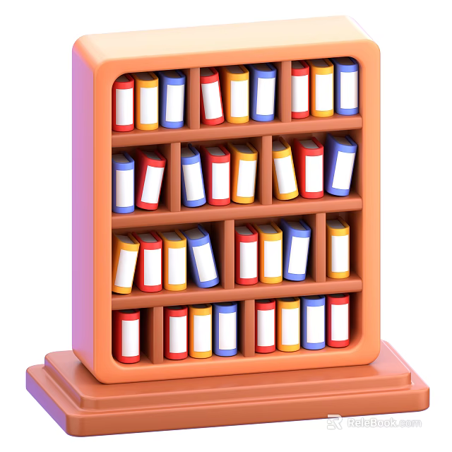 Orange Bookcase With Multiple Shelves Holding Neatly Arranged Red Yellow Blue White Books 3d model 