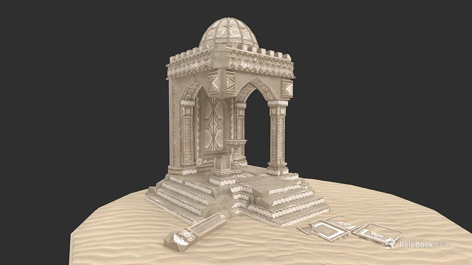 Ancient Stone Architecture With Dome Arches Intricate Carvings And Steps 3d model 