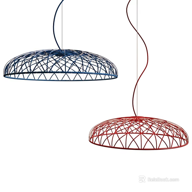 Stylish Blue And Red Circular Wireframe Pendant Lights For Modern Home Decor 3d model 