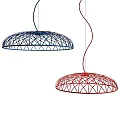 Stylish Blue And Red Circular Wireframe Pendant Lights For Modern Home Decor