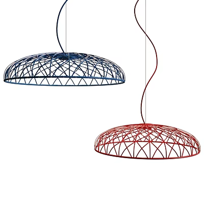 Stylish Blue And Red Circular Wireframe Pendant Lights For Modern Home Decor 3d model