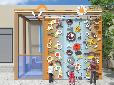 Children's Play Area With Interactive Wall Colorful Gears And Kids Playing 3d model