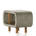 Modern Minimalist Concrete Bedside Table With Open Shelf Textured Surface And Wooden Legs Brass Bases