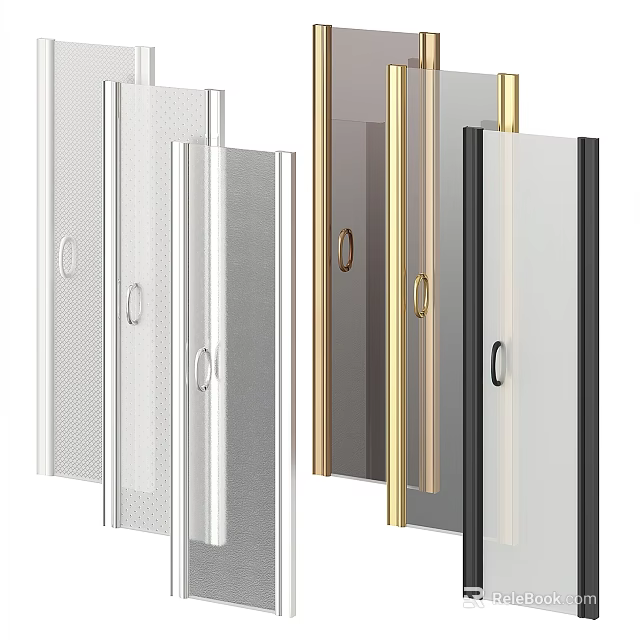 Modern Hinged Doors With Glass Panels In White Gold And Black Finishes 3d model 