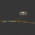 Decorative Fan with Golden Frames Blue Surface Lightning Patterns Yellow Center And Tassel