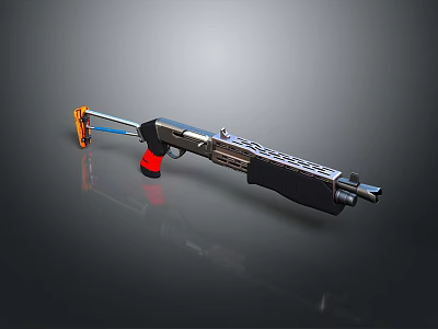Tactical Weapon With Black Grip Silver Metal Barrel And Orange Accent Design Elements 3d model