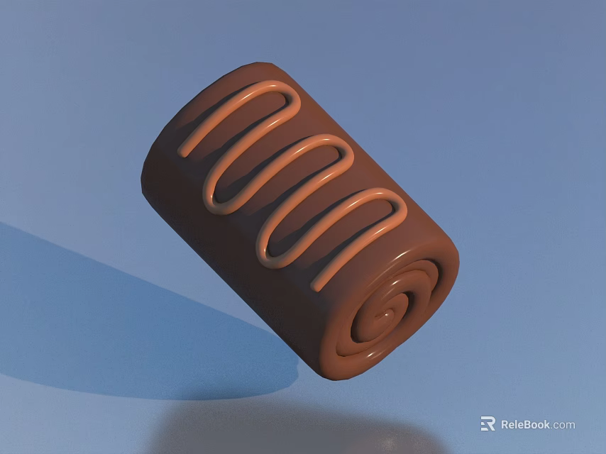 Sweet Cylindrical Chocolate Roll With Spiral Surface Decoration On Blue Background 3d model 