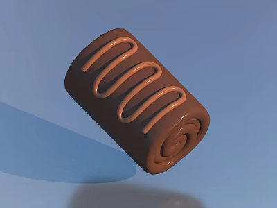 Sweet Cylindrical Chocolate Roll With Spiral Surface Decoration On Blue Background 3d model