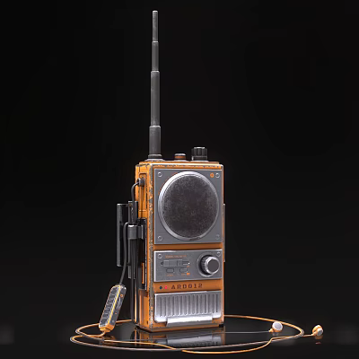 Retro Wireless Doorbell Featuring Orange Silver Body Antenna Round Speaker And Knobs 3d model