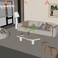 Cream Style Sofa Coffee Table Combination Multi-person Sofa Coffee Table Single Casual Chair Lazy Sofa Metal Floor Lamp Side Table Jewelry Ornaments 3d model