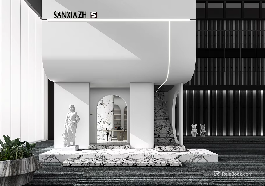 SANNAZHI S Exhibition Entrance With Modern White Design Arch Statue And Marble Floor 3d model 