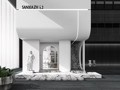SANNAZHI S Exhibition Entrance With Modern White Design Arch Statue And Marble Floor 3d model
