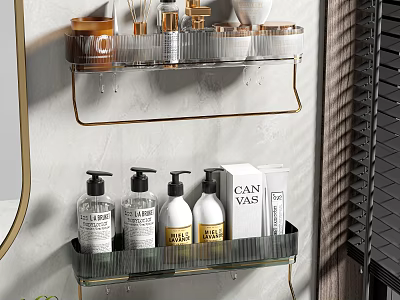 Modern Wall Mounted Bathroom Shelf With Glass Tier And Gold Frame Toiletries 3d model