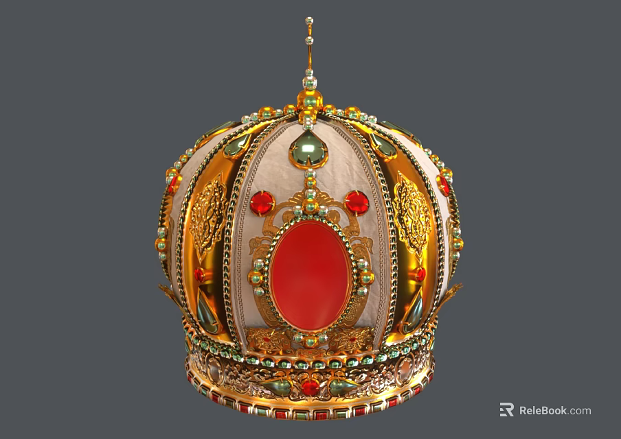 Luxury Gold Crown Jewelry Adorned With Red Gemstones And Intricate Designs 3d model 