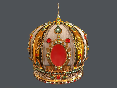 Luxury Gold Crown Jewelry Adorned With Red Gemstones And Intricate Designs 3d model