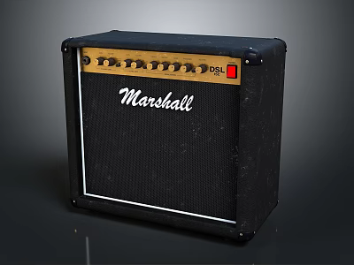 Marshall Black Speaker Cabinet With Classic Design Control Knobs And Vintage Style 3d model