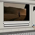 Large Screen TV Showing Person Walking In Sunset Field With Speakers And Living Room Decor
