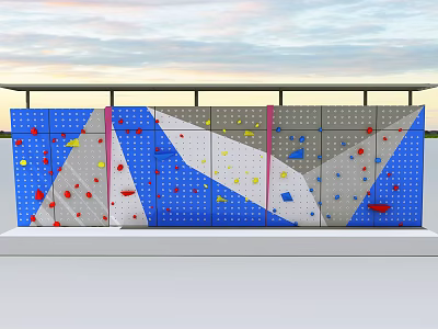 Outdoor Sport Equipment Climbing Wall With Colorful Holds And Metal Frame 3d model