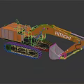 Hitachi Orange Excavator With Heavy Duty Tracks And Front Bucket