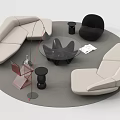 Modern Sofa Coffee Table Combination With Light Colored Seats Black Armchair And Unique Shaped Table