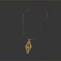 Brown Cord Necklace With Diamond Shaped Pendant And Yellow Red Patterns