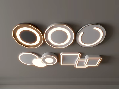 Modern LED Ceiling Lights with Circular Square and Semicircular Illuminated Designs 3d model